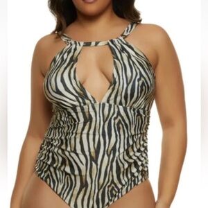 SIMPLY FIT Swimwear One Piece Swim Suit Animal Zebra Print Tummy Control 3X NWT